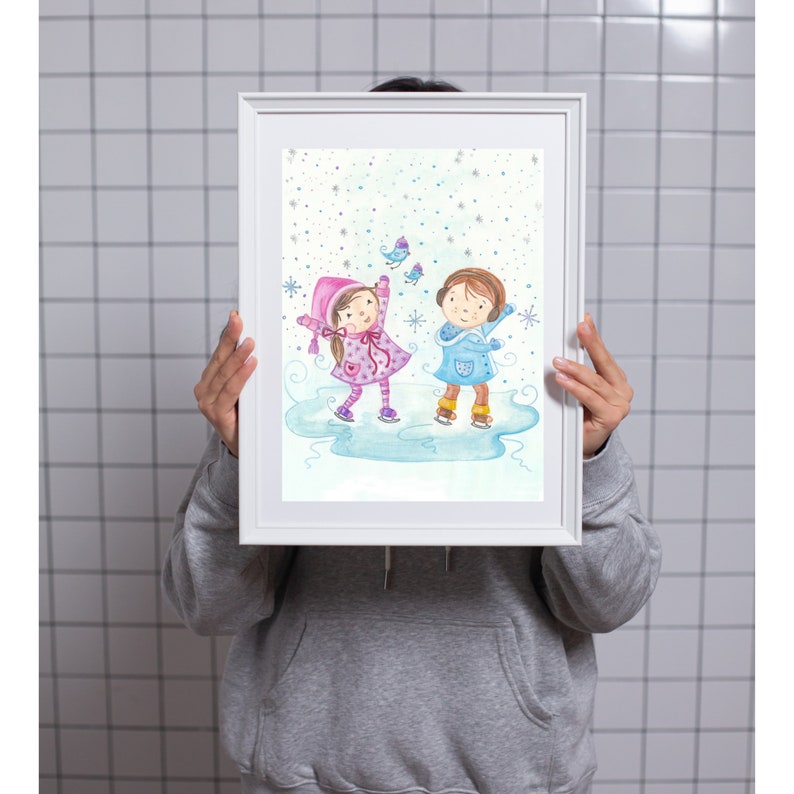 Kids Room Art, Baby Room Wall Art, Winter Watercolor, Watercolor Painting Winter Kids image 3