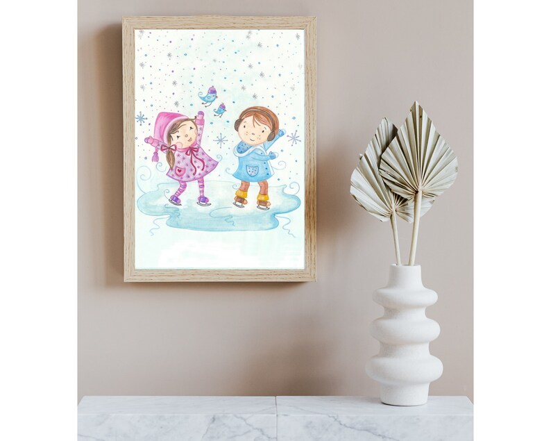 Kids Room Art, Baby Room Wall Art, Winter Watercolor, Watercolor Painting Winter Kids image 5