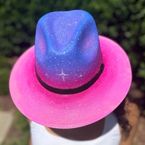 Cosmic cowgirl space painted Fedora hat, festival Sun Hat for mom