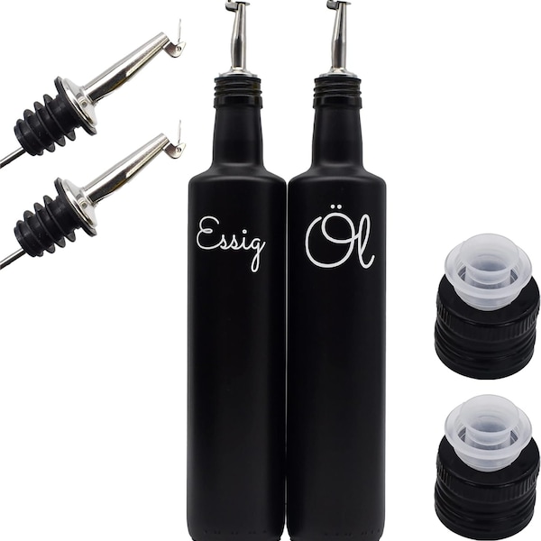 Essig Öl Flaschen Set 2x 250 ml schwarz matt Flaschen mit Edelstahl-Ausgießer und Deckel