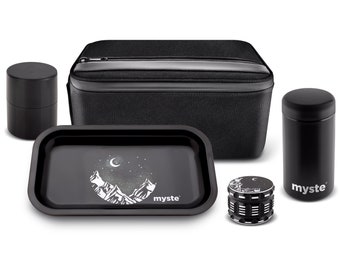 MYSTE (UK stock) Extra Large Stash Box With Accessories, Large Grinder 2.5'' (63mm), 500ml Glass UV Jar, Lockable, Smell Proof Set with Lock