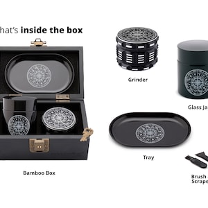 MYSTE Sternzeichen EU Lager Stash Box mit Zubehör, großer Grinder 63mm, geruchssicheres Set aus Holz, Stashbox Premium Combo Kit Abschließbar Bild 3