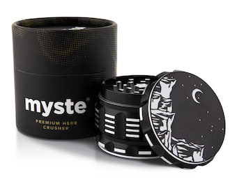 MYSTE STARS Herb Grinder 63mm Large, Upgraded Sharpest Teeth Large Crusher, Pollen Scraper, 4 Piece, Gift Packaging