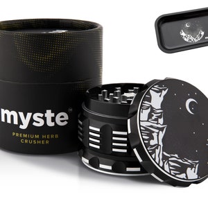 MYSTE Grinder + Tray, 2.5&#39;&#39; Grinder Inch Large Herb Grinder + 10.6&#39;&#39; Large Rolling Tray Set + 2 smell proof bags + brush + scraper, Crusher