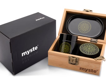 MYSTE Zodiac (stock UE) avec accessoires, grand grinder 63 mm, kit anti-odeurs en bois, kit combiné premium Stashbox verrouillable