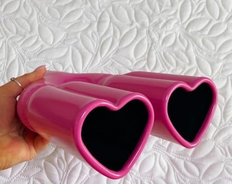 Pink Heart Shaped Dual Tailpipe Tip Professional Weld On Stainless Steel - 2.25 inch/universal fit