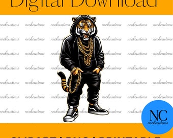 Urban Tiger PNG Clipart: Gold Chain, Hoodie (Digital Download)