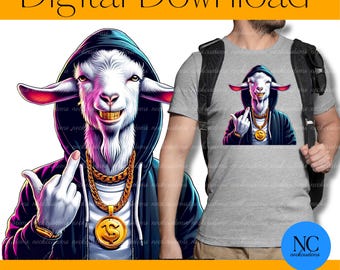 Gangsta Goat PNG: Middle Finger T-Shirt Design (Digital Download)