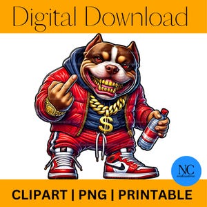 American Bulldog, design streetwear urbano, Hustler Bully con catene d'oro e sneakers - Download digitale per abbigliamento e merchandising