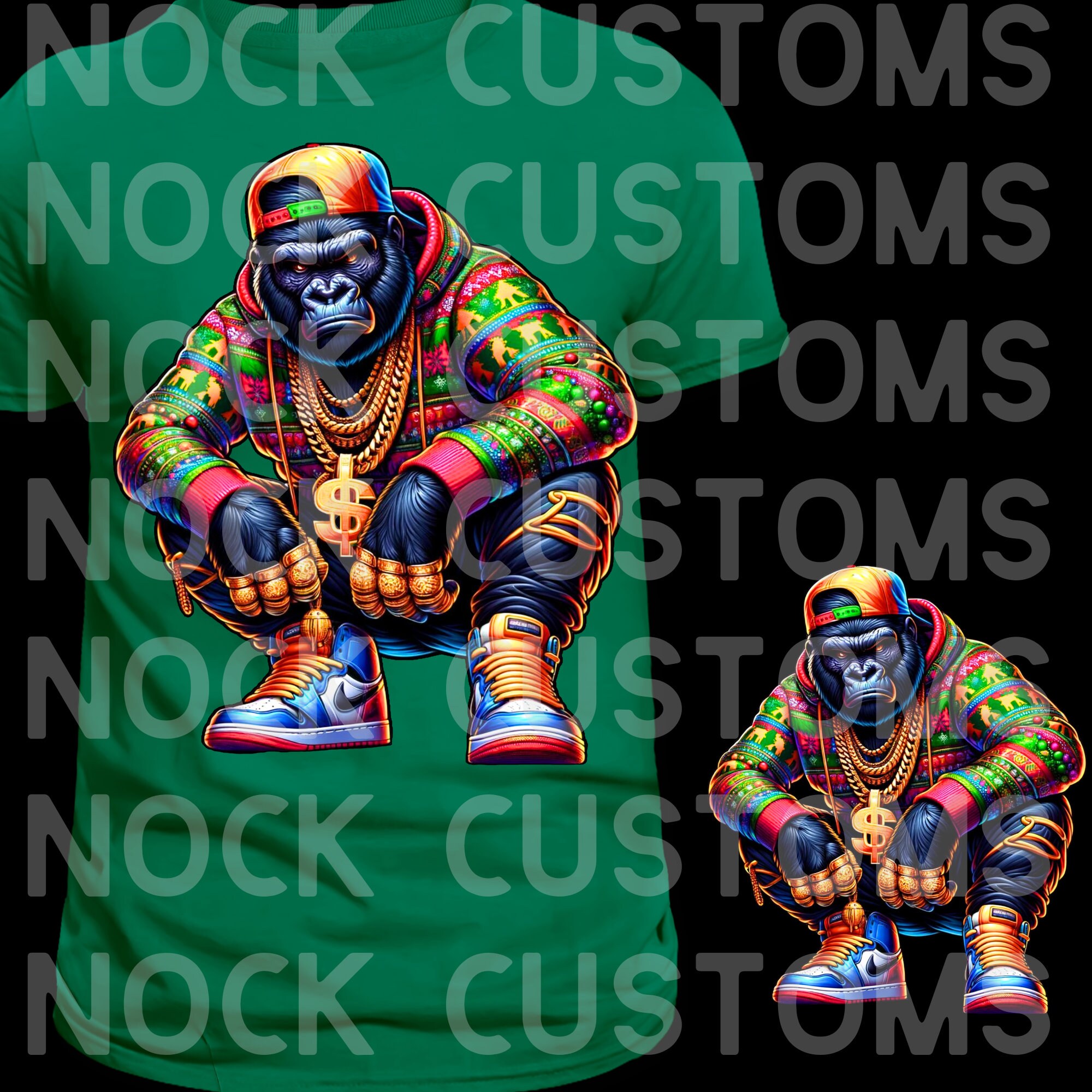 Hood Gorilla With Christmas Hoodie Design: Animated Urban Gorilla With