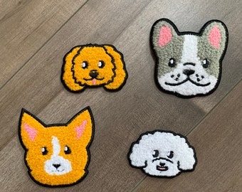 Dog Breed Iron On Patch: Embroidered Frenchie, Corgi, Doodle Badges