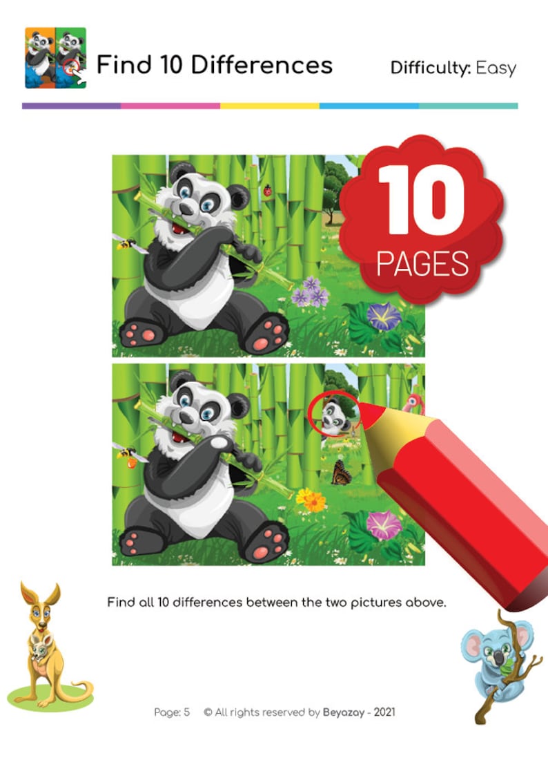 PRINTABLE Find 10 Differences Activity Sheets for Kids 10 Pages, PDF