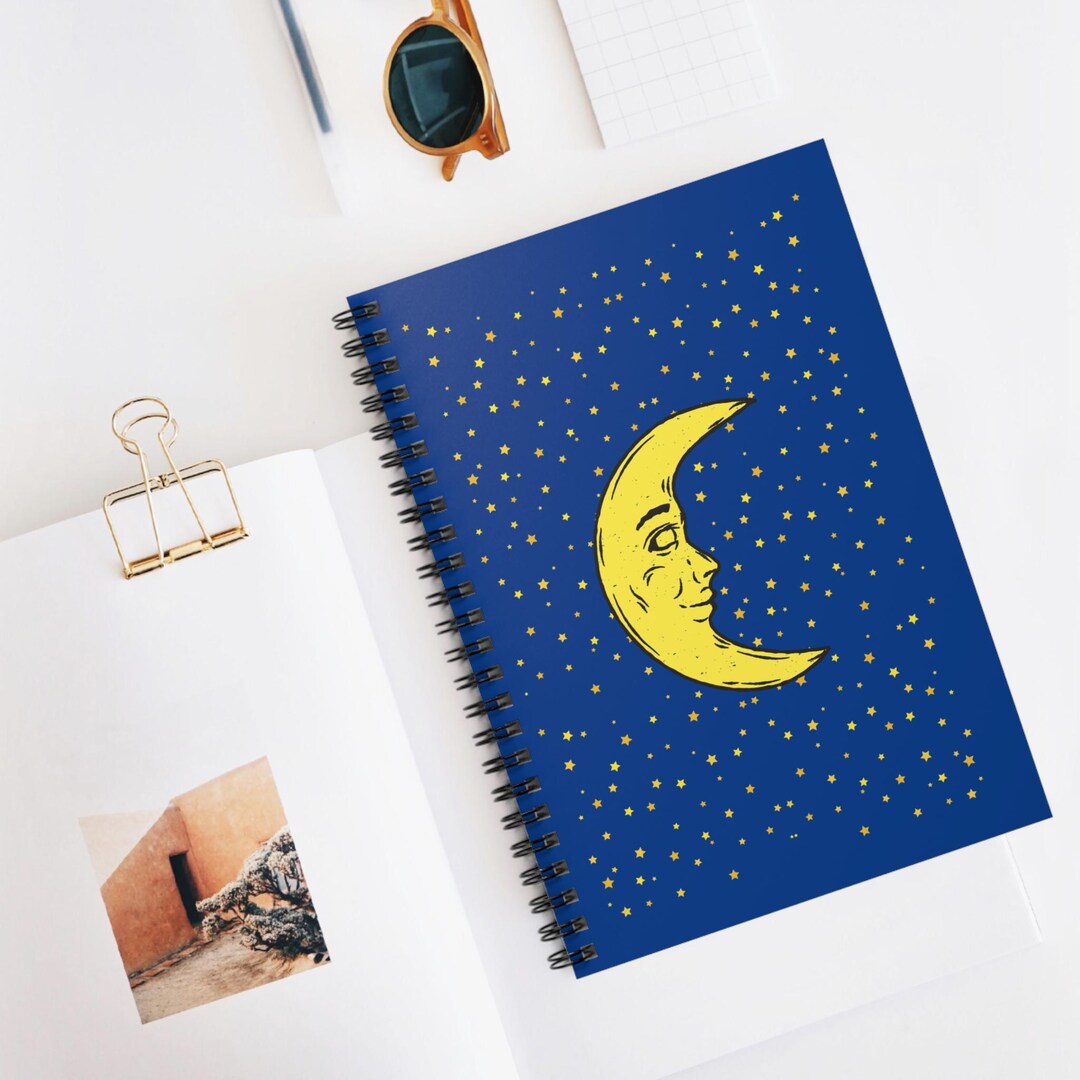 Celestial Spiral Notebook With Moon and Stars- Ruled Line - Etsy