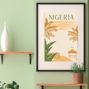 Nigeria, Africa Travel Poster original design artwork palm tree, art decor printable large format tropical styling vintage print wall art