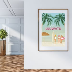 Bali Beach Surf Uluwatu Poster Art Deco tropical digital original artwork wall art travel vintage poster
