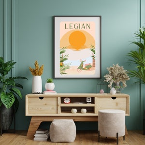 Set of 3 Digital Bali Beach Travel Posters, Blush & tropical set