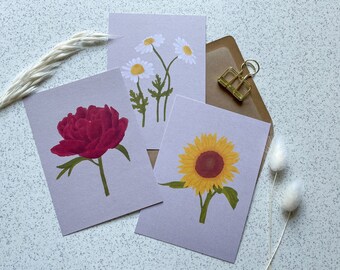 Cartes postales Fleurs | Carte Printemps | Carte Aquarelle | Carte Été