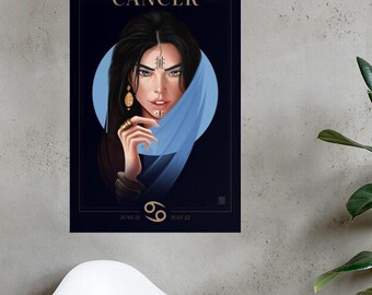 Cancer Zodiac Sign Print – Celestial Wall Art for Astrology Lovers | Cancer Woman Poster | June 21–July 22 Gift | Horoscope Decor