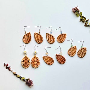 Water drop teardrop rattan earrings, handwoven earrings, teardrop necklace, dangle earrings, matching earrings and necklace, Zero waste gift