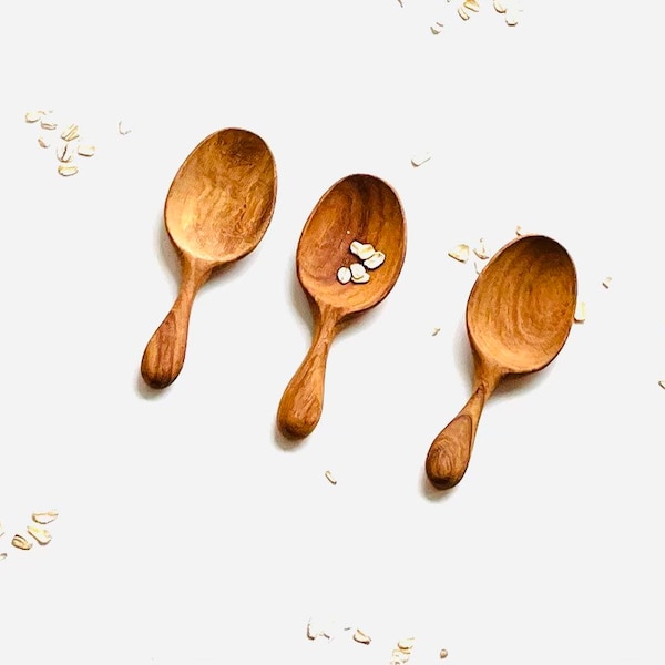 Assorted Handcarved Wooden Spoons, Organic Love Kitchen Utensil, Natural Timber Tableware Handmade, Vintage Spice Spoons, Crafted Eco Gift