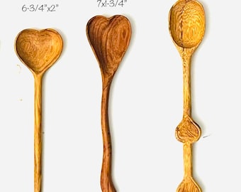 Heart Wooden Spoon, Organic Love Kitchen Utensil, Natural Timber Tableware Handmade, Vintage Serving Spoons, Crafted Eco Gift Set