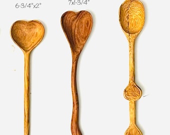 Cuillère en bois de coeur, ustensile de cuisine d'amour organique, vaisselle en bois naturel faite à la main, cuillères de service vintage, ensemble cadeau écologique fabriqué