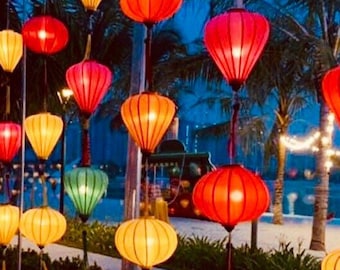 Linterna de seda, Linterna de decoración del hogar, Decoración del festival al aire libre, Linterna vietnamita de Hoi An, Decoración de linterna interior, Decoración de linterna de Año Nuevo Lunar