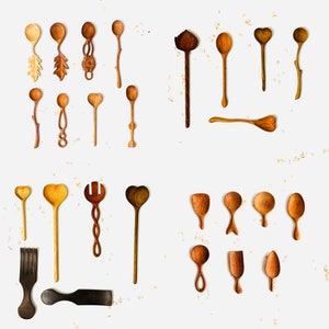 Assorted Handcarved Kitchen Utensils, Zero Waste Gift, Coffee Tea Spoon, Design Wooden Spoon, Natural Timber Tableware, Handmade Unique gift