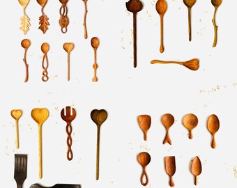 Geassorteerd handgesneden keukengerei, cadeau zonder afval, koffietheelepel, houten designlepel, servies van natuurlijk hout, handgemaakt uniek cadeau