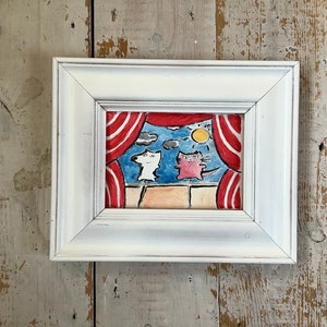 Peinture à l'huile originale illustrée de chat et de chien mignons