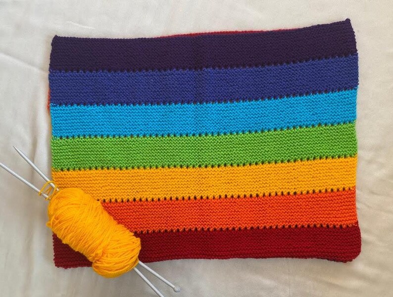 Hand Knitted Rainbow Baby Blanket Etsy UK