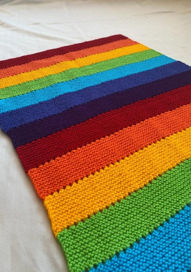 Hand Knitted Rainbow Baby Blanket Etsy UK
