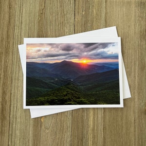 Tramonto in montagna fredda / Biglietto vuoto + busta / Blue Ridge Mountains, Carolina del Nord