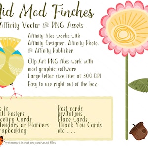 Mid Mod Finken Affinity Vektor- und PNG-Clip-Art-Assets