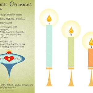 Mid Century Atomic Christmas Candles Affinity Designer Vector en PNG Assets