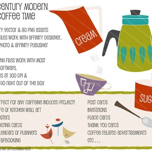 Concepteur d'affinité de l'heure du café moderne du milieu du siècle Actifs vectoriels et clipart PNG