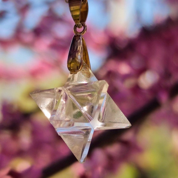 Clear Quartz Merkaba Pendant- Protection Merkabas (Silver, Gold , Pink Gold or Gun Metal Black)