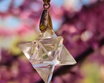 Clear Quartz Merkaba Pendant- Protection Merkabas (Silver, Gold , Pink Gold or Gun Metal Black)