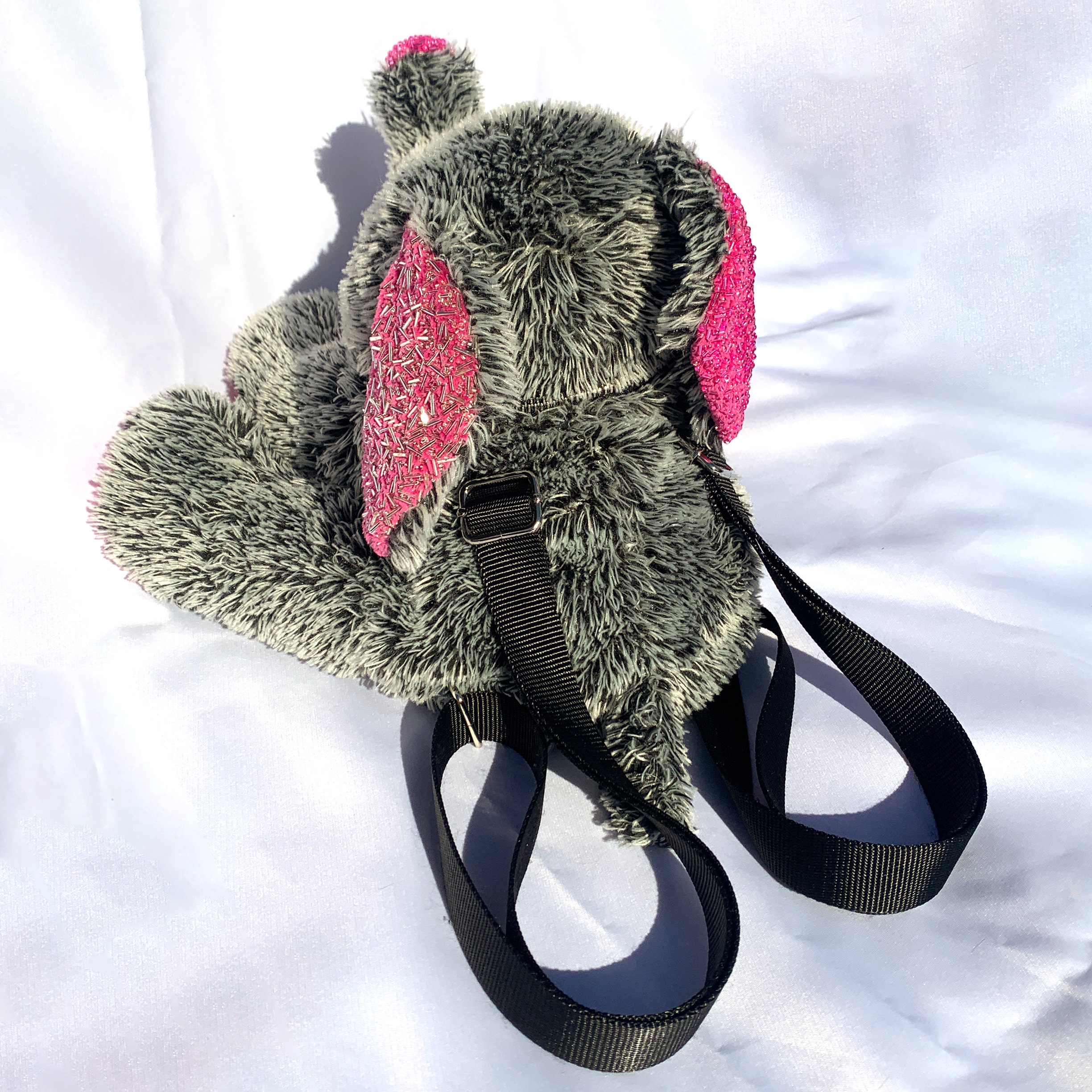 ELEPHANT PLUSH STUFFIE BACKPACK PURSE HAND SEWN PUNK GOTH ZIPPER BACK Stuffed Elephant Purse – Shop with a Mission main image 4