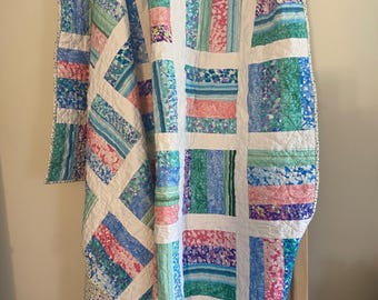 Hand made, colorful throw quilt