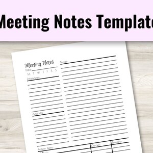 Meeting Notes Template | Minimalist Style, Work Meeting, Notepad Template, Meeting Minutes