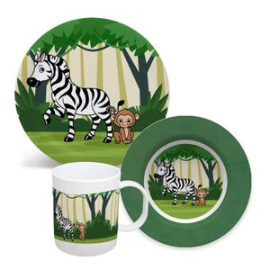 Personalized Kid Animal Zoo Theme Plate Set - Children&#39;s Dinnerware - BPA Free - Microwave Safe - Dishwasher Safe - Custom Name Gift