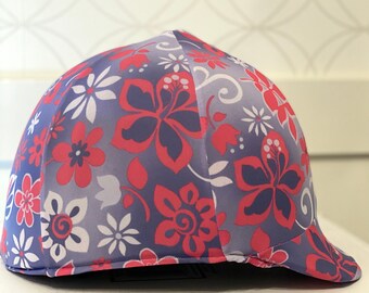 Red, White & Blue Floral Print / HORSE RIDING Equestrian HELMET or Hat Cover