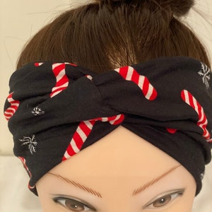 Snowflakes and Candy Canes Wide Turban Headband | Christmas Headband | Holiday Hair Accessory | Knot Headband | Ear Saver | Twisted Headband