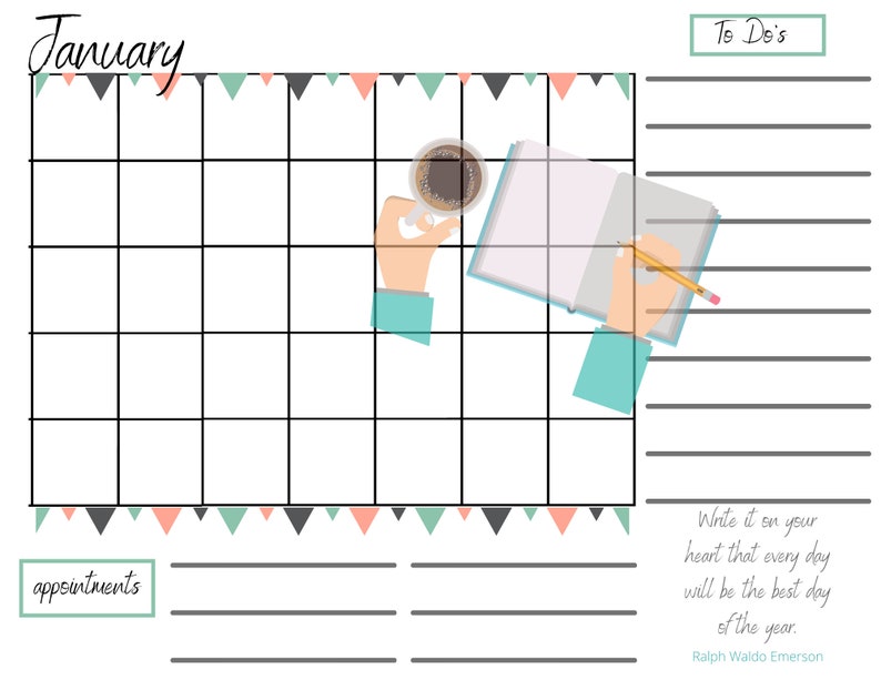 monthly blank calendar simple calendar full sheet etsy