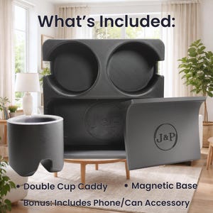 Magnetic Couch Cup Holder – Double Drink Caddy with Phone Holder