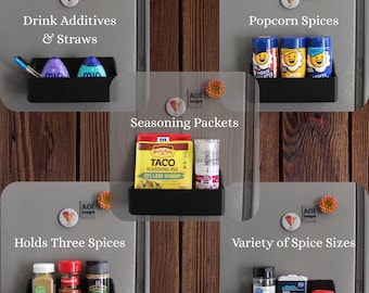 Magnetic Spice Rack – Refrigerator Organizer, 3 Bottle Storage, Space Saving Kitchen Tool