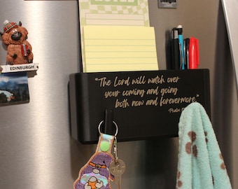 Magnetic Notepad Holder with Psalm 121:8 | Faith Kitchen Organizer Hooks