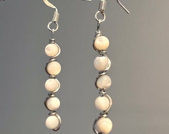 White Mother Of Pearl Wire Wrapped Earrings