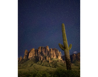 Snow Capped Superstition Mountains on a Moonless Night